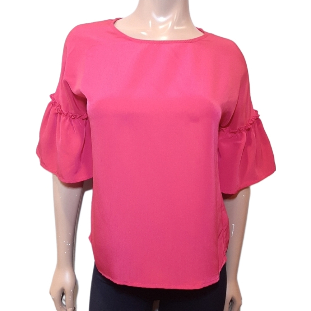 💠URBAN HERITAGE Satin Bell Sleeve Blouse Flare Ruffle Barbiecore